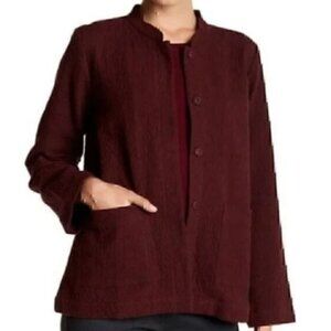 Eileen Fisher Women's Jacket Ripple Organic Cotton Snap Burgundy Textured Large